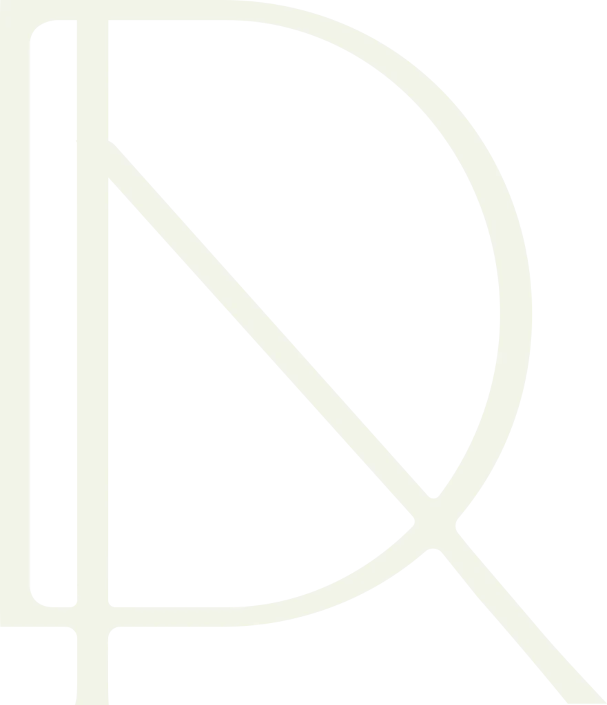 Logotipo minimalista de la clínica dental Dentelier en Alicante que fusiona las líneas de las letras D y R en color blanco sobre un fondo negro.